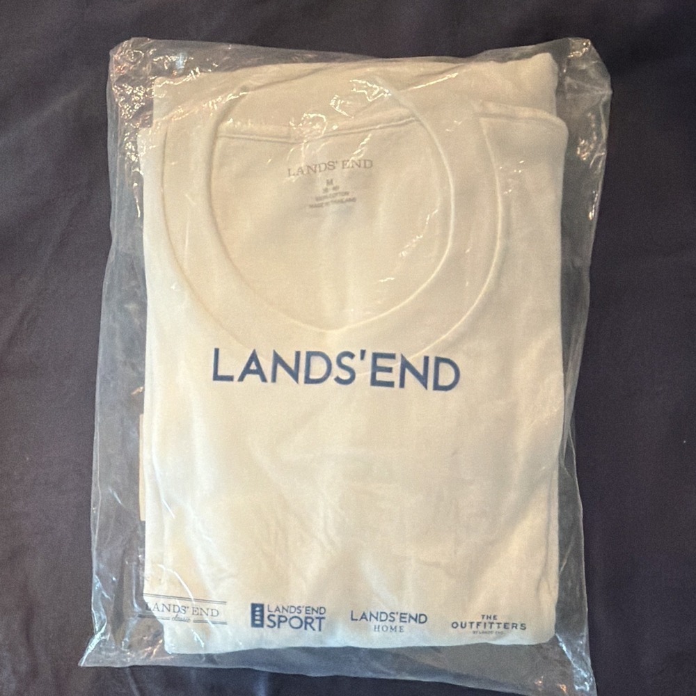 Lands' End Men's White Solid Crew Neck Short Sleeve Cotton Knit T-Shirt M